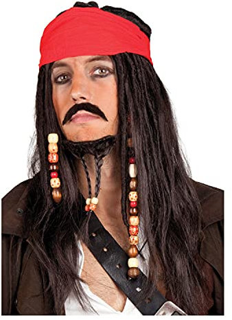 PAPSTAR NEU Perücke Herren Pirat Tobias mit Schnurrbart, schwarz - mit Haarnetz