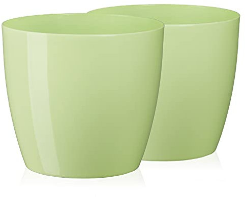 Tymar Pot de Fleurs, Pot de Plantes en Plastique, Lot de 2, Forme Ronde, Cache-Pot (Vert Pastel, ø 12 cm)
