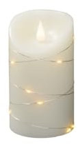 Konstsmide LED Echtwachskerze cremeweiß, 3D Flamme, Draht umwickelt, 4/8h Timer, 1 bernsteinfarbene Diode/12 LED Tropfen, batteriebetrieben, Innen, Batterie: 2 x C 1,5V (exkl.) - 1834-180