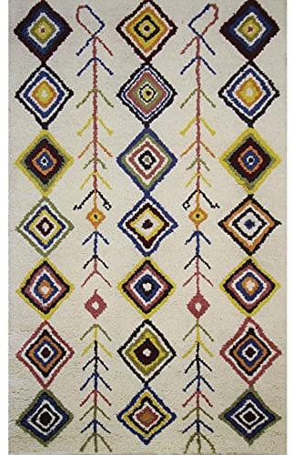 Margoom Tapis berbere Rose Fond Blanc Cassé avec des Motifs Multicolore - 1.4m x 0.7m