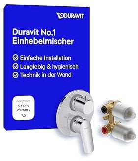 Duravit No.1 Wannenarmatur Set Unterputz für 2 Verbraucher, inkl. Fertigmontageset mit Unterputz-Grundkörper, Einhebel-Wannenmischer mit Keramikmischsystem, Chrom