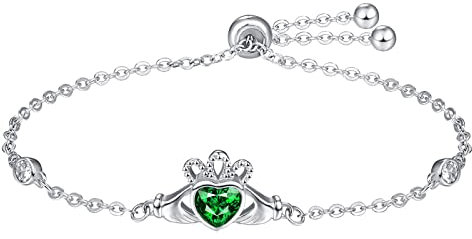 KINGWHYTE Claddagh Armband 926 Sterling Silber Keltischer Knoten Armband mit Cubic Zirkonia Verstellbares Claddagh Armbänder Irische Keltische Schmuck Geschenke für Mädchen Frauen