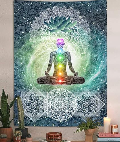 Chakra-Tapisserie, 7 Chakren, Yoga, Meditation, Zen-Dekor, kleiner Wandbehang für Schlafzimmer, Hippie, Lotus, spirituelle Wandteppiche, Poster, Stranddecke, Studentenwohnheim, Zuhause (76 x 102 cm)