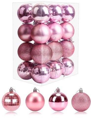 Aitsite 24PCS Palle di Natale Rosa 4CM Palle per Albero di Natale, Bauble Plastica Palle e Palline per L'Albero Impostare Ornamento Dell'Albero per la Decorazione dell'albero di Natale