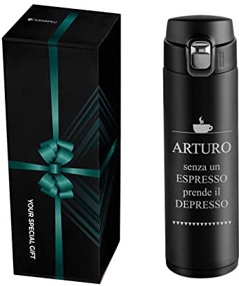 Maverton thermos caffè 400 ml - incisione personalizzata - coperchio one-touch - borraccia termica a prova di perdite - tazza termica in acciaio inossidabile - pensiero uomo - espresso