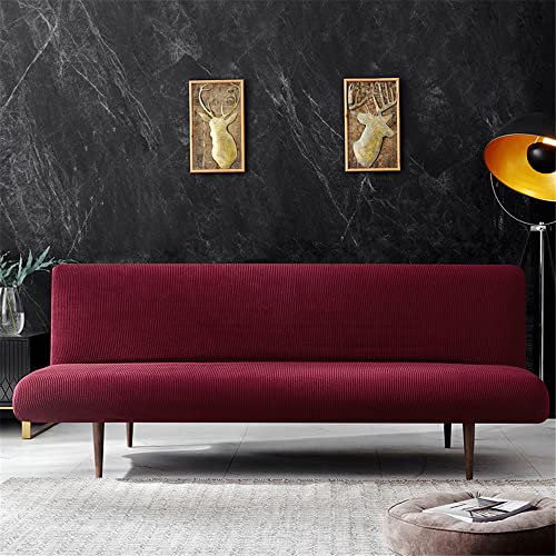 Hiseng Sofabezug 3 Sitzer Ohne Armlehne, Moderner Druck Clic Clac Sofahusse Stretch Schutzhülle Protector Bettcouch Schonbezug Couch überzug Sofabettüberzug (L:180-200cm,Burgund)