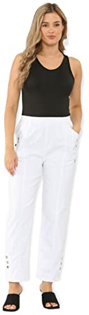 AFR Ladies Full Length Capri Soft Pants Stretch Casual Wear Pull On High Elasticated Waist Relax Fit Womens Light Weight Straight Fit Navy Blue Size UK 10