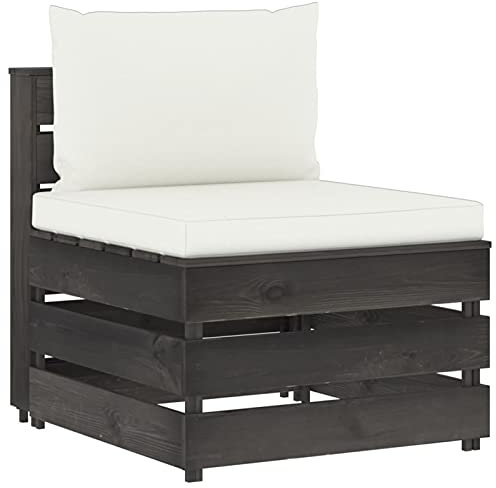 MOONAIRY Modulares Mittelsofa mit Kissen, Lounge Sofa Outdoor, Garten Loungemöbel, Gartensofa, Loungesofa, Outdoor Couch, Gartencouch, Outdoor Möbel Sofa, Grau Imprägniertes Holz