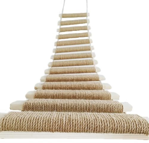 Scala da arrampicata/ponte per gatti, un gioco per gattini con montaggio a parete adatto anche per gabbie, alberi e tiragraffi a torre, in legno massello e corda di sisal (scala in sisal da 100 cm)