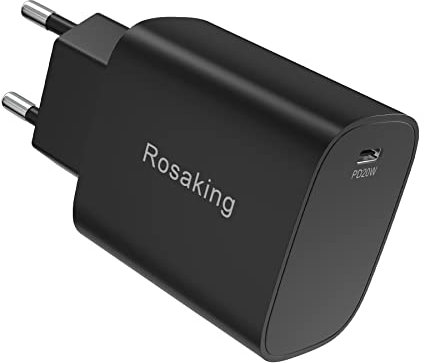 Rosaking ladegerät USB C,USB C Ladegerät PD 20W,Schnellladegerät Netzteil für iPhone14 Pro/Pro Max/14/Plus,13 Pro/Pro Max/mini/13,SE/12 Pro/12 Pro Max/mini/12,11 Pro/Pro Max/Schwarz (Ohne Kabel)