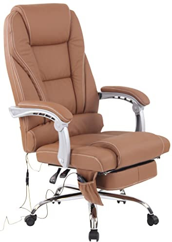 TPFLiving Bürostuhl Pacira Echtleder mit Massagefunktion Gestell: Metall Chrom - Sitzfläche: Echtleder Hellbraun