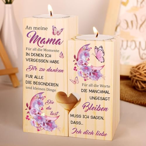 Vetbuosa Muttertagsgeschenke für Mama, Mama Geschenk von Tochter Sohn, Blumen Schmetterling Kerzenständer, Mama Geburtstag Geschenk, Geschenke für Mama Zum Geburtstag, Mutter Geschenk