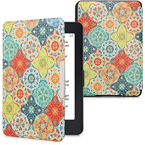 kwmobile Klapphülle kompatibel mit Amazon Kindle Paperwhite Hülle - eReader Case (für Modelle bis 2017) - Mosaik Kacheln Rot Grün Blau