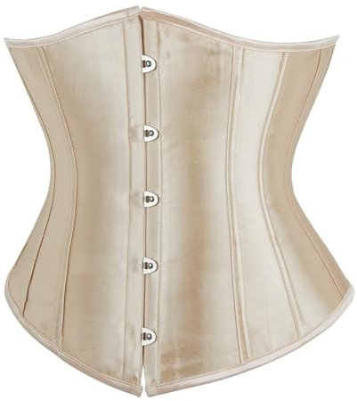 SZIVYSHI Korsett Damen Unterbrust Satin Lace Up Waist Cincher Corsage Top Shaper Corset (Beige,S)