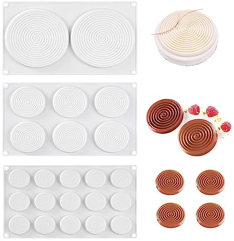 Floatdream 3 Piezas Molde de Silicona en Forma de Espiral, DIY Baking Supplies, 3D Circle Swirl Soap Moulds, Moldes de Silicona para Layer Cake, Para Decoración de Tartas, Chocolate, Mousse Cake