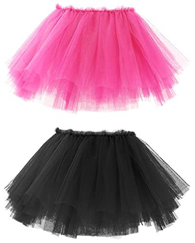 Bezioner 2 PCS Tüllrock Damen,Tütü Rock Damen 5 Lagig Festival Outfit Frauen Party Halloween Kostüme Ballettkleidung Tanzrock Rose+Schwarz