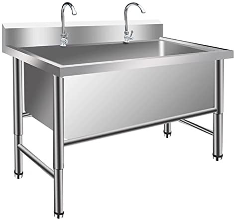 LBONG Lavabo Grande para Lavar Independientes desagüe para lavandería Fregaderos Industriales de Acero Inoxidable Lavado de Verduras(120X60X80cm/47.2X23.6X31.4in,11.8 Deep)