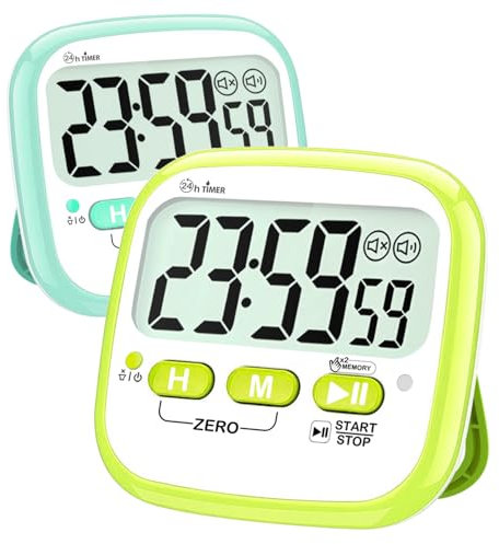Antonki 2 Stück Timer für Kinder, Digitaler Küchentimer zum Kochen, Eieruhr Digitaler, Magnetisch Stoppuhr Timer für Klassenzimmer, Übung, Badezimmer, Backofen, Backen, Tabelle-Inklusive Batterie