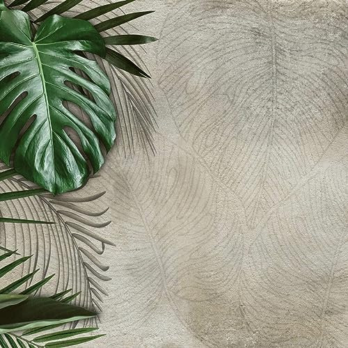 Muralo - Fototapete 3d Effekt - Selbstklebende Tapete 3d - Tapeten für Wohnzimmer Schlafzimmer - Fototapete selbstklebend - Blätter Motiv Beton-Optik - Br. 360cm x Hö. 240cm