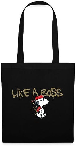 Spreadshirt Peanuts Snoopy Like A Boss Cooler Spruch Stoffbeutel, One size, Schwarz