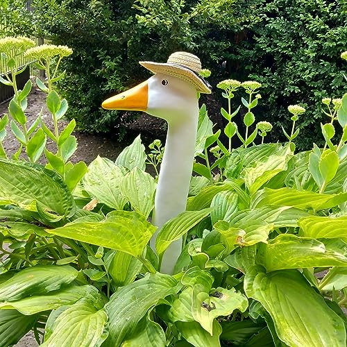 Tierfigur Gänsehals Deko mit Hut als Gartenstecker - Gans Zaundeko oder Gartendeko 37cm