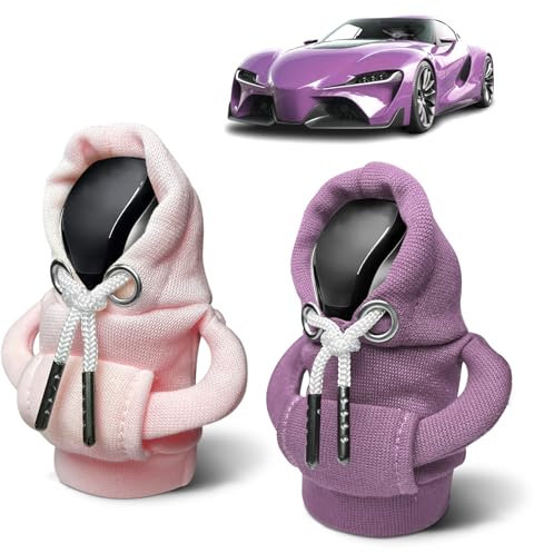 KJG Schaltknauf Hoodie, 2 Stück Hoodie Schaltknauf, Hoodie für Schaltknauf, Auto Schalthebel Abdeckung, Schalthebel Hoodie, Schaltknauf überzug für Auto Schalthebel Dekoration Zubehör (Rosa + Lila)