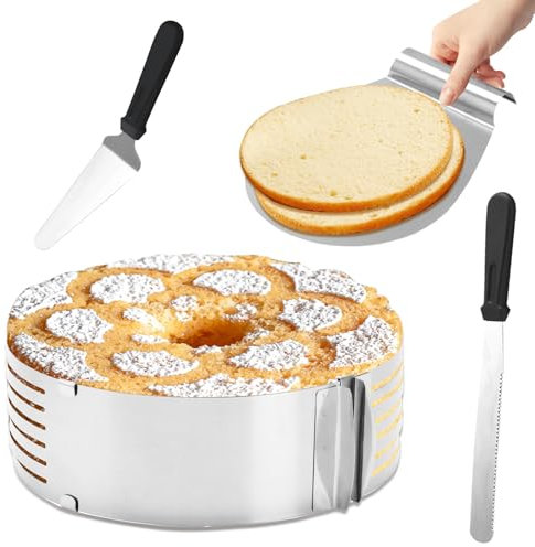 Aopunly Tortenboden Schneidhilfe, Torten Set 4tlg, 23-30cm Durchmesser Tortenring, Torten Zubehöraus aus Edelstahl, Tortenring, Tortenmesser，Kuchenretter, für Küche Backen und Dekorieren