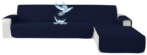 YSTELLAA Couchbezug L Form 3 Sitzer 100% Wasserdicht, Sofa Überzug Ecksofa rutschfest, Couch Bezug L-Form Universal, Reversibel Couch Überzug Ecksofa Waschbar, Dunkelblau
