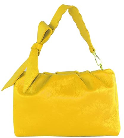 modamoda de - T254 - ital. Damen Henkeltasche Klein aus Leder, Farbe:Sonnengelb