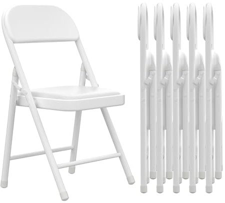 Pack 6 Sillas Plegables Acolchadas con Respaldo y Estructura de Acero | Silla Plegable de Cuero Sillas de Comedor Plegables para Cocina, Interior, Exterior, Sala de Conferencias, Blanco