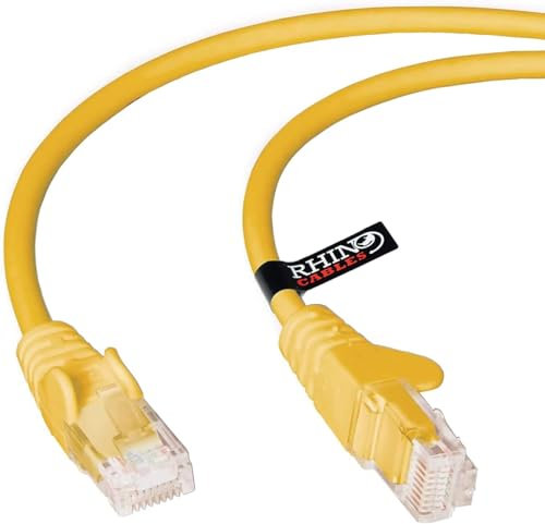 rhinocables CAT 5e High-Speed Ethernet Cable - Reliable LAN Network RJ45 Cable for Fast Internet & Data Transfer | Durable WiFi Broadband Cable for Gaming & Streaming, (25cm, Yellow, Pack of 3)