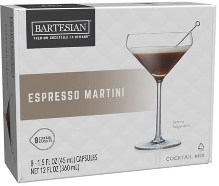 Bartesian Cocktail Mixer Espresso Martini - Ingrédients et Capsules - Préparation sans alcool à mélanger avec des spiritueux - Lot de 8 capsules