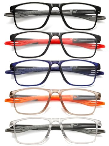 Hubeye 5 Pares Gafas de lectura deportiva para mujeres y hombres ultraligeras anteojos de lectura gafas anti luz azul 1.50