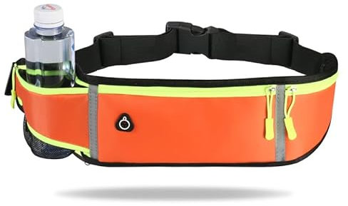 Ceinture De Course Homme et Femme, Sac Banane de Sport, Sac Banane réglable avec Porte Bouteille et Prise Casque, Ceinture de Course Smartphone, pour Gym, Jogging, Activités en Extérieur(Orange).