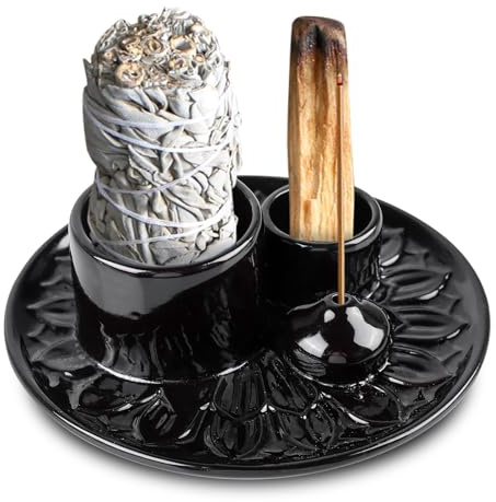 Support Encens Baton, 4 en 1 Support Encens Bâton, Bruleur Encens pour Palo Santo, Sauge Et Charbon, Porte-Encens Multifonction, Idéal pour Yoga, Méditation, Maison Et Bureau, Décoration Élégante