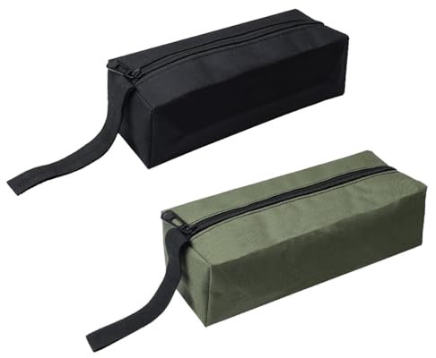 PAITOK 2Pcs Canvas Tool Bag Set, Multipurpose Small Tool Pouch Storage, Zipper Tool Rolls, Waterproof Tool Organizers for Screwdrivers, Wrenches, Pliers, and Brushes with Hanging Loops (Green&Black)