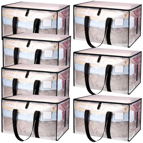 Yafe 7 Pack Large Transparent Clothes Storage Boxes with Lids, 91L Capacity for Moving House, Clothes, Bedding, Duvet, Toys