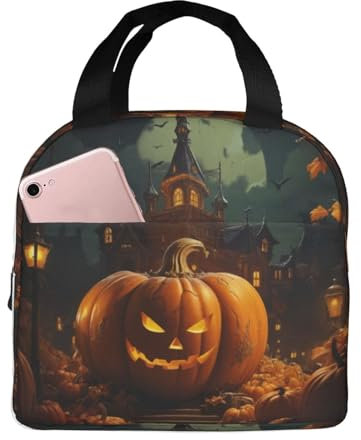 TTYDOKLA Lonchera aislada unisex con estampado de calabaza y Halloween, de tela Oxford de alta densidad
