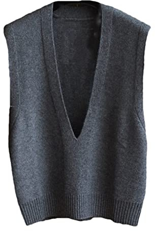 SGeneE Cashmere V-Neck Sweater Vest Ladies Sleeveless Pullover Sweater Solid Color Knitted Vest (Gray M)