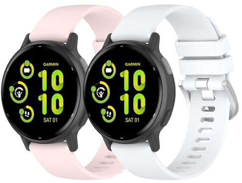 Garmcool 20mm Cinturino Compatibile per Garmin Vivoactive 6/5/3 Bracciale Rosa Bianco Silicone, Sportivo Sostitutivo Cinturini Compatibile per Garmin VivoMove Trend/Sport/Style