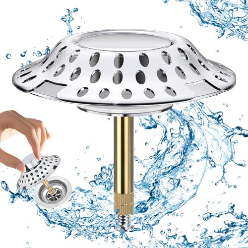 2 en 1 Bouchon Baignoire Inoxydable avec Filtre à Cheveux, 72mm Bonde Baignoire Hauteur Réglable Design Universel, Attrape Vidange Laiton Surface Chromée, Ouverture Trou Vidange 36-44mm