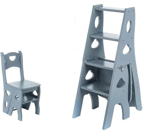 ZQDUFEA 4-stufige klappbare Trittleiter, umwandelbar, multifunktional, 3-in-1, Holzleiter, Stuhl, Pflanzenständer, Präsentationsleiter und Lagerregal