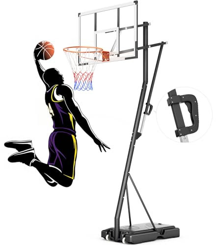 Yohood Basketballkorb Outdoor 245-305CM,Basketballkörbe mit PC-Rückwand,Basketball Hoop mit ständer,Schnelle Höhenverstellung durch Schieben,Transportable Korbanlagen,Geschenk für Kinder/Freunde