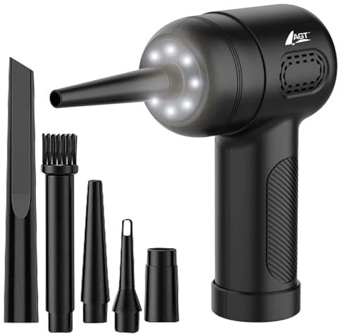 AGT Staubbläser: Akku-Staubgebläse mit 4,8 kPa, 3 Stufen, 3.000 mAh, LED, 5 Adapter (Akku Druckluftgebläse, Druckluft, Mini Staubsauger)