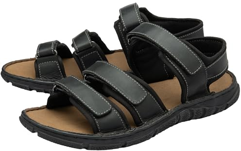 DUNLOP Mens Trekking Walking Leather Sandals - Black - UK 8