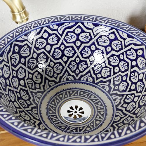 Aufsatzwaschbecken Blau, Keramik Waschbecken für Badezimmer und Gäste-WC, Einbauwaschbecken ohne Hahnloch und ohne Überlauf/Waschschale Aufsatzbecken