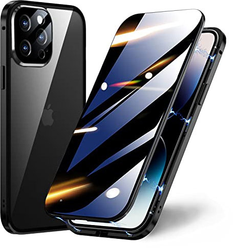 TOPF&B Privacy Case for iPhone 15 Pro Max,Magnetic Cover Built-in Privacy Screen Protector and Camera Protector,360 Degree Full Cover Metal Bumper Case for iPhone 15 Pro Max,Black