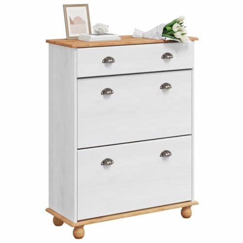 vidaXL Askim Shoe Cabinet White 85 x 35 x 108 cm Made of Solid Pine Wood