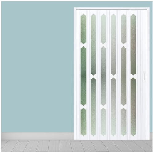 Porte interne extra larghe a libro, Kit porta pieghevole con vetro acrilico satinato, maniglie(White,26x80in (66x203cm))