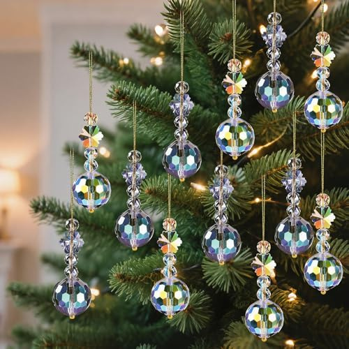 12 Stück 22 mm Weihnachtsbaum-Kristallkugel-Ornamente, Regenbogen-Glaskugeln, Sonnenfänger, hängende Dekorationen für Weihnachten, Hochzeit, Party, Heimdekoration